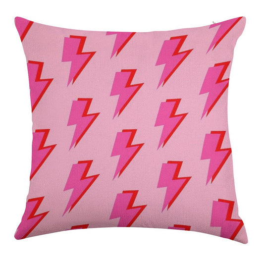 Pink And Red Lightning on Pink Linen Throw Pillow Cover