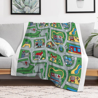 Car City Carpet Road Rug 90s Nostalgic Toy Throw Blanket