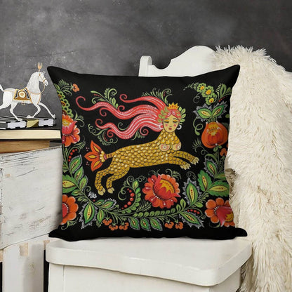 Magical Creature Folk Art (Lamia) Linen Throw Pillow Cover