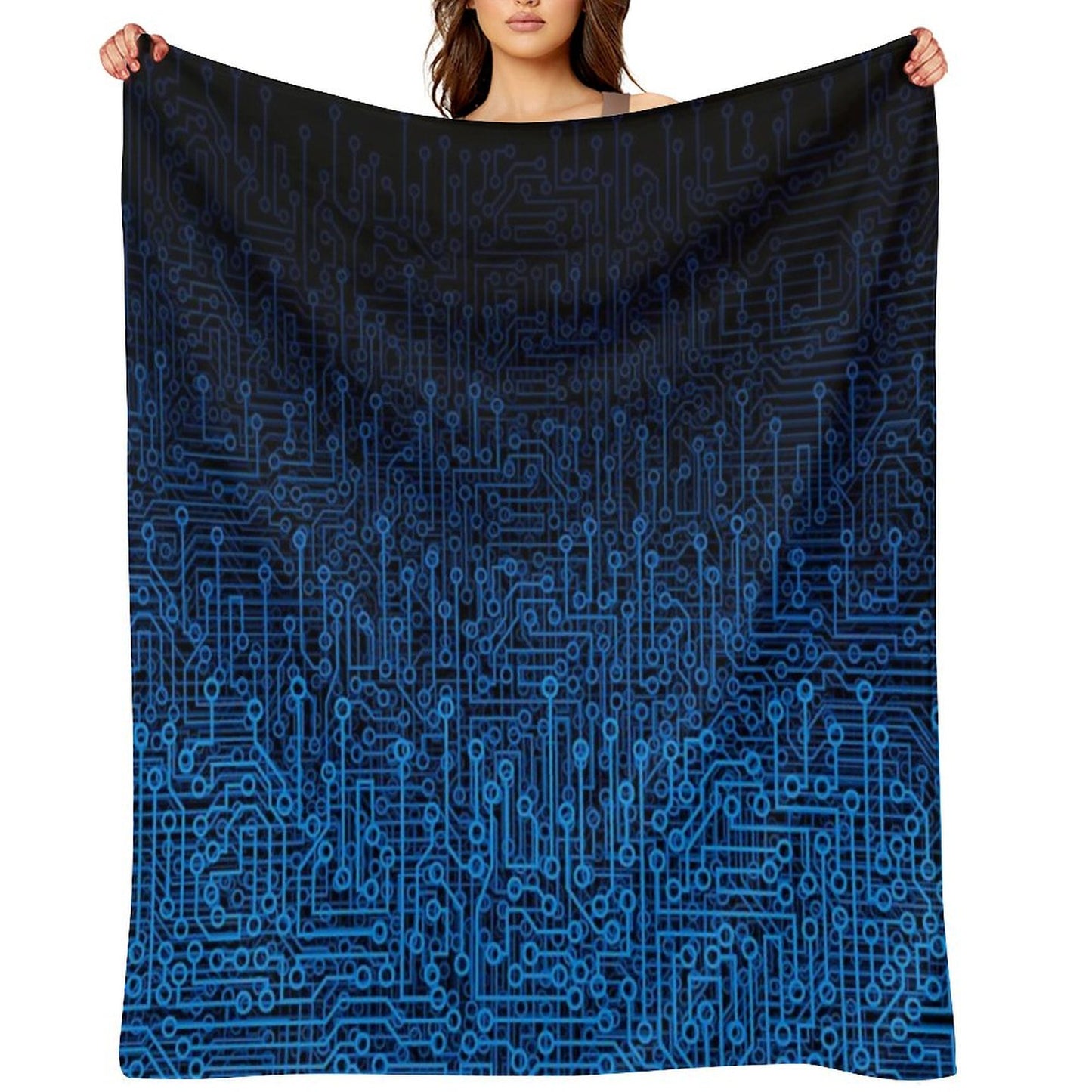 Reboot III BLUE Computer Circuit Board Pattern Throw Blanket