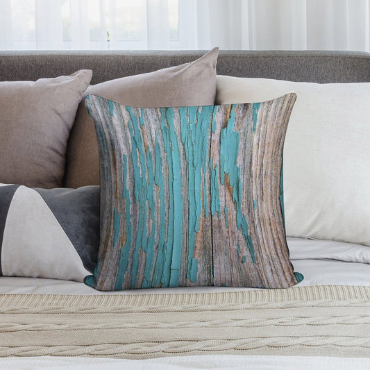 Shabby Rustic Weathered Wood Turquoise Soft Fade-Resistant Throw Pillow