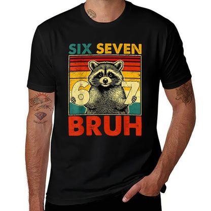 67 Meme 6 7 Numbers Raccoon Six Seven Bruh Funny Boys Kids  Slim-fit Cut T-Shirt