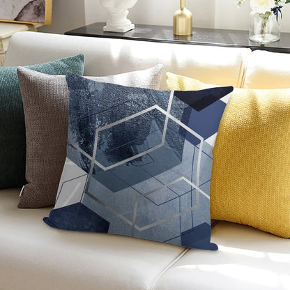 Blue And Grey Geo Soft Skin-Friendly Throw Pillow
