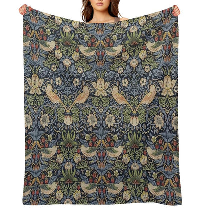 William Morris Strawberry Thief Pattern Throw Blanket