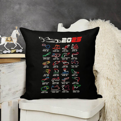 Calendar Formula Race Cars 2025 Circuits Colors Linen Throw Pillow Cover