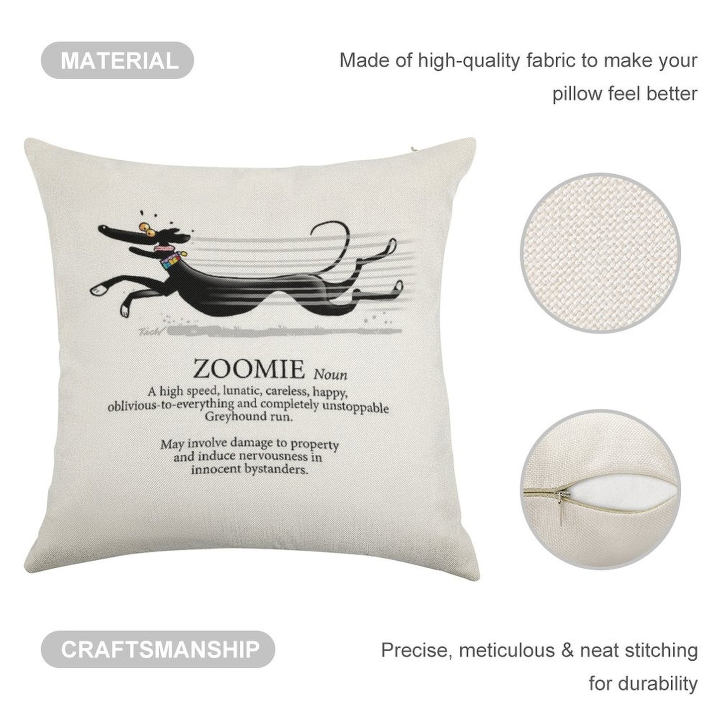 Greyhound Zoomie Linen Throw Pillow Cover