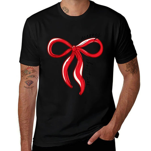 Merry Christmas Bow Red Santa Xmas Coquette Aesthetic  High-quality Stitching T-Shirt