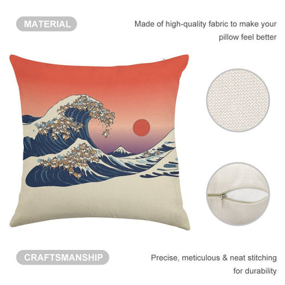 The Great Wave of Shiba Inu Linen Throw Pillow Cover