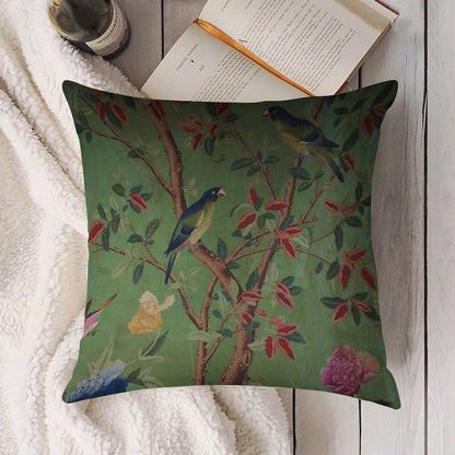 Green Dream Chinoiserie Linen Throw Pillow Cover