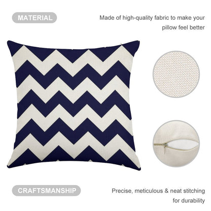 Navy Blue And White Chevron Stripes Linen Throw Pillow Cover