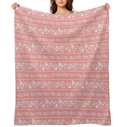 Midcentury Pink Gooseberry Berries And Leaves Vintage Dishes Throw Blanket