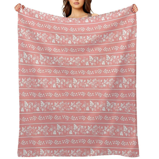 Midcentury Pink Gooseberry Berries And Leaves Vintage Dishes Throw Blanket