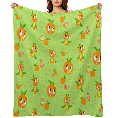 Hello Sunshine! - Orange Bird (green Background) Throw Blanket