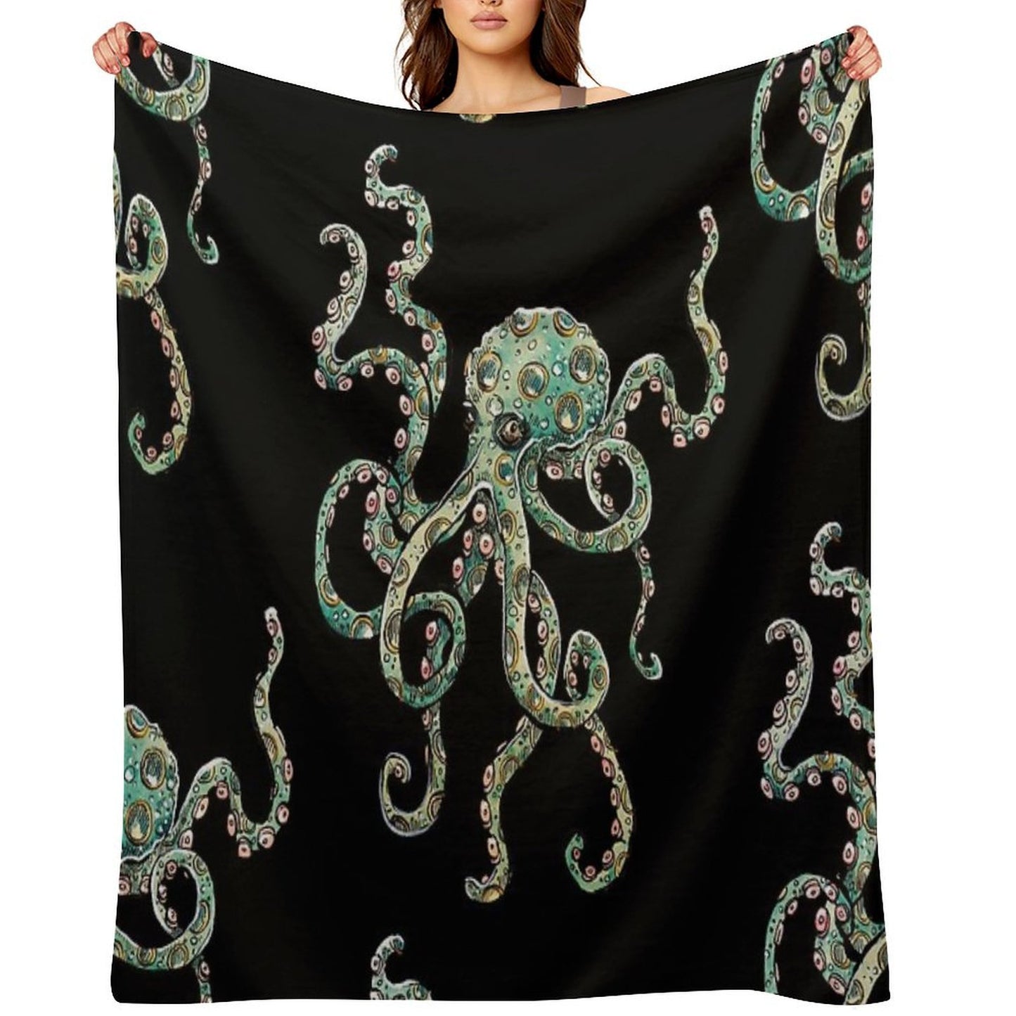 Green Octopus! Throw Blanket