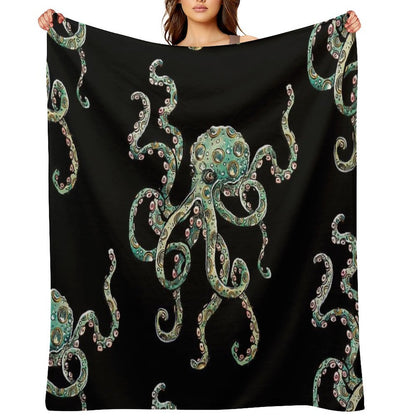 Green Octopus! Throw Blanket