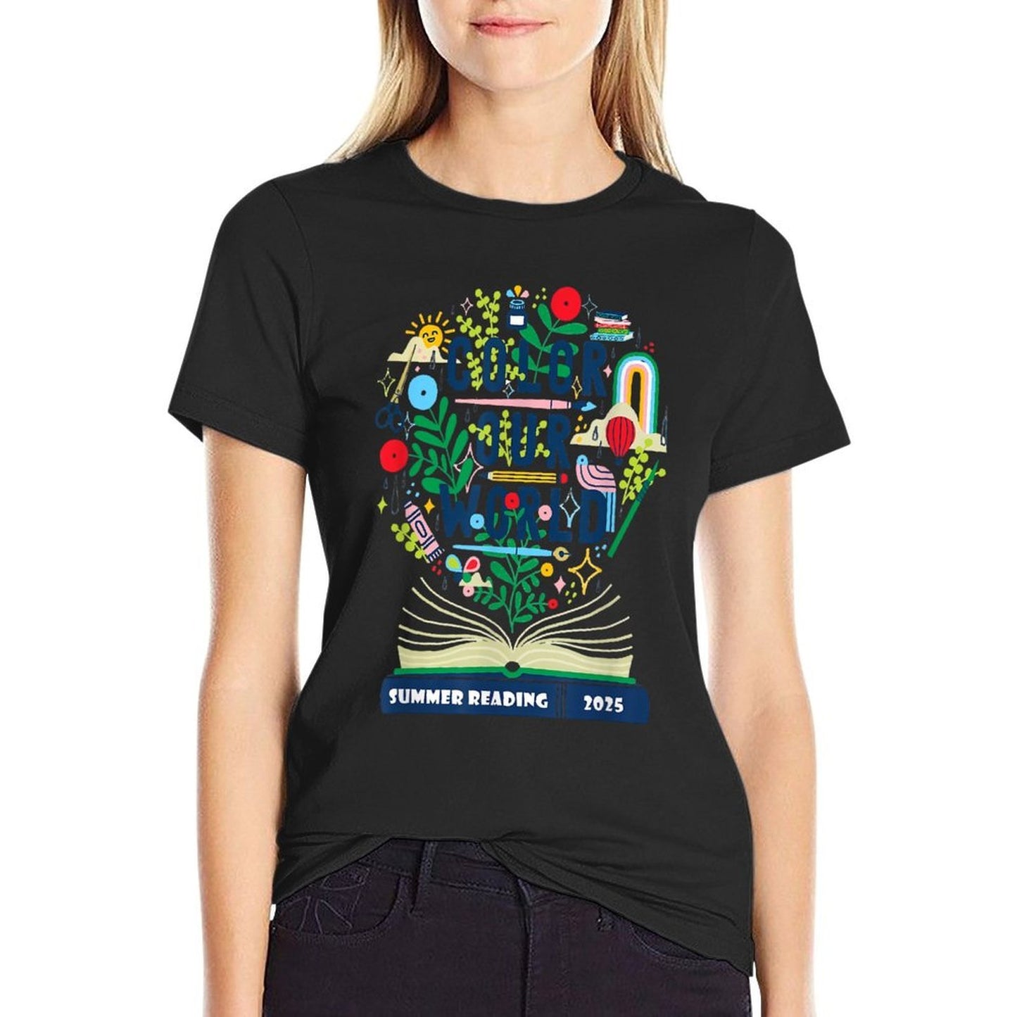 Color Our World Summer Reading 2025 Boho Wildflower Book  Eco-friendly Material T-Shirt