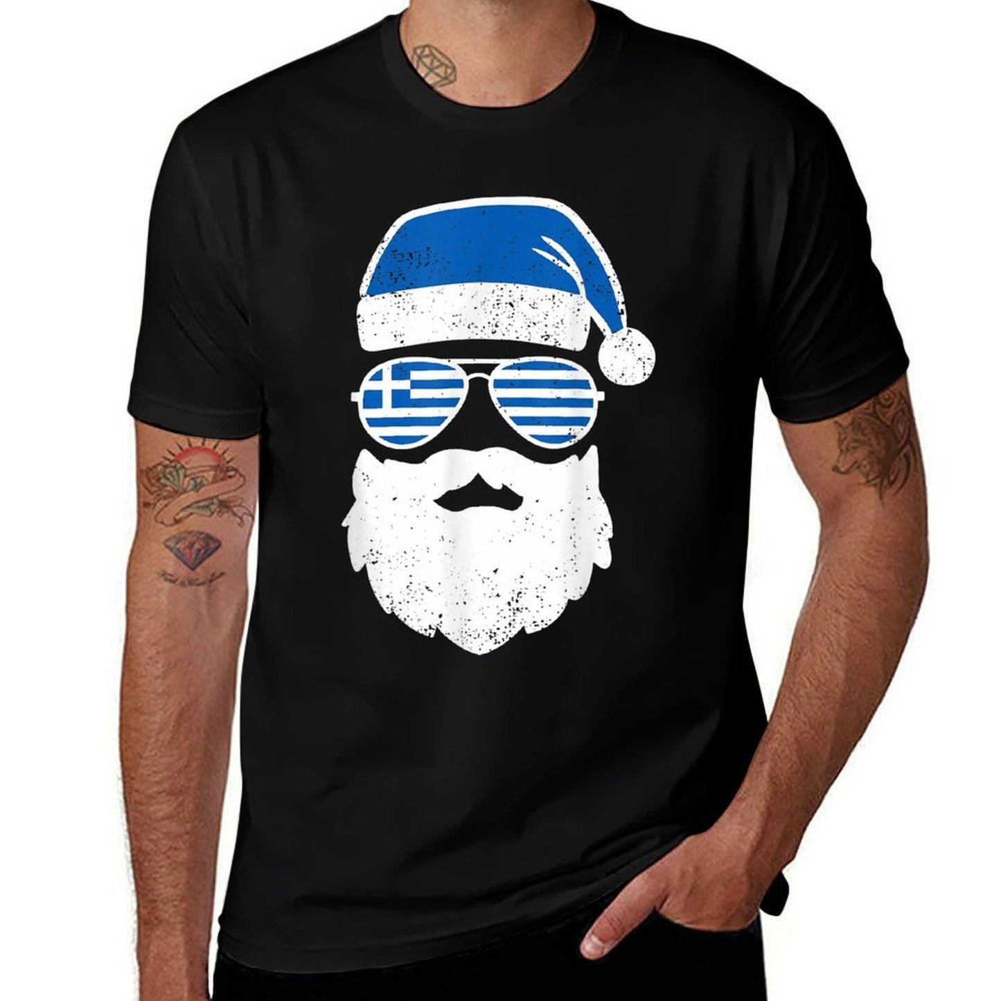 Funny Greek Christmas Pajama Funny Greek Matching Family  Ribbed Collar T-Shirt