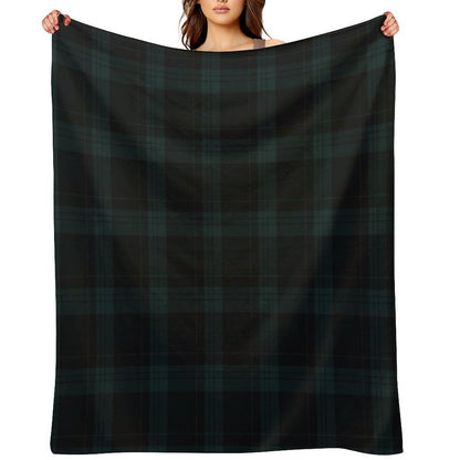 Dark Hunter Green And Deep Charcoal Tartan Plaid Throw Blanket