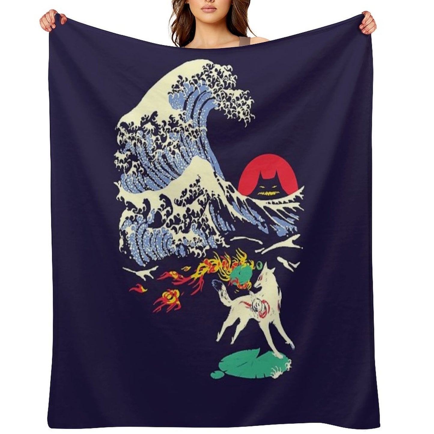 The Great Wave Off Oni Island Throw Blanket