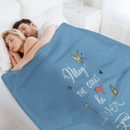 Hunger Games Quality Calligraphy - Black Version - Blue Throw Blanket