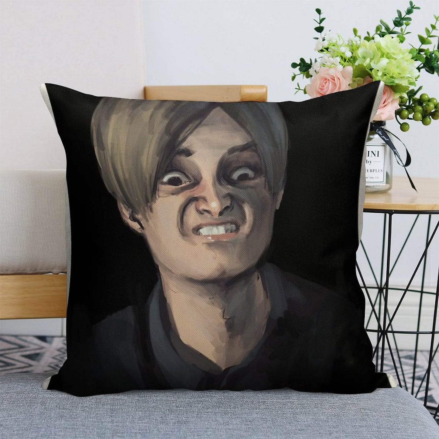 Leon Kennedy The Face - Resident Evil 2 Linen Throw Pillow Cover