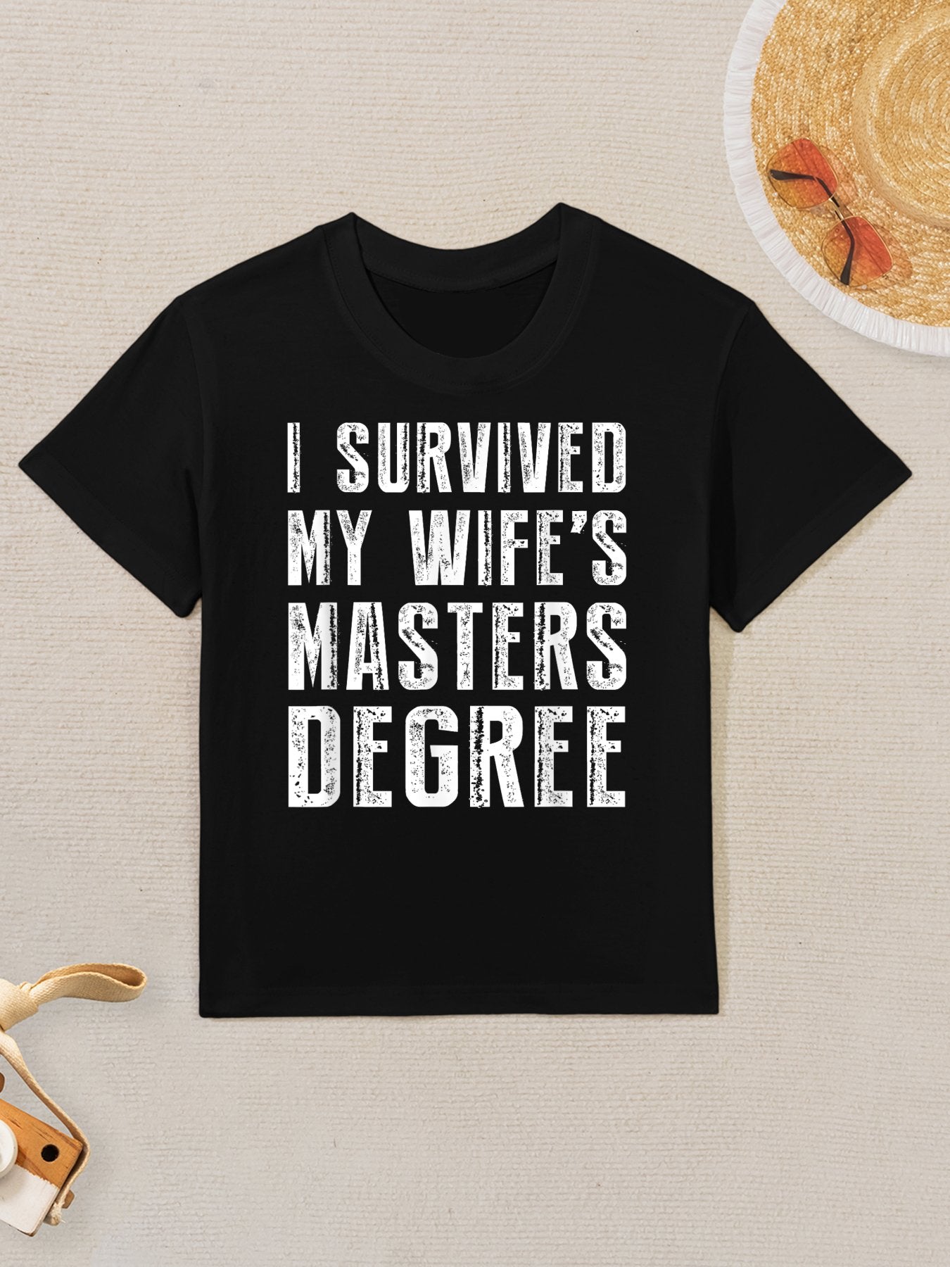 I Survived My Wife&#39;s Masters Degree Graduation Gifts Friends Kids T-Shirt