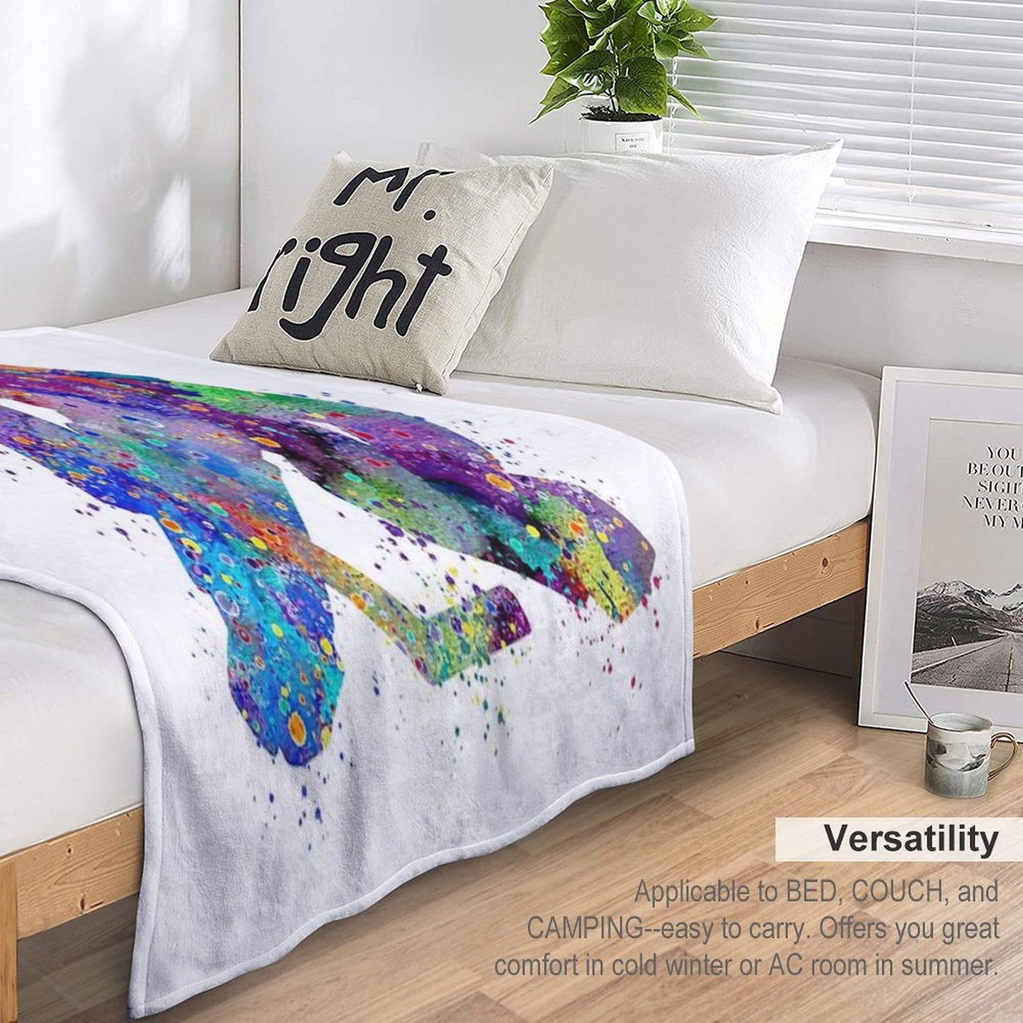 Ice Hockey Boy Goalie Colorful Watercolor Throw Blanket