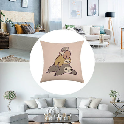 Sloth Stack Linen Throw Pillow Cover