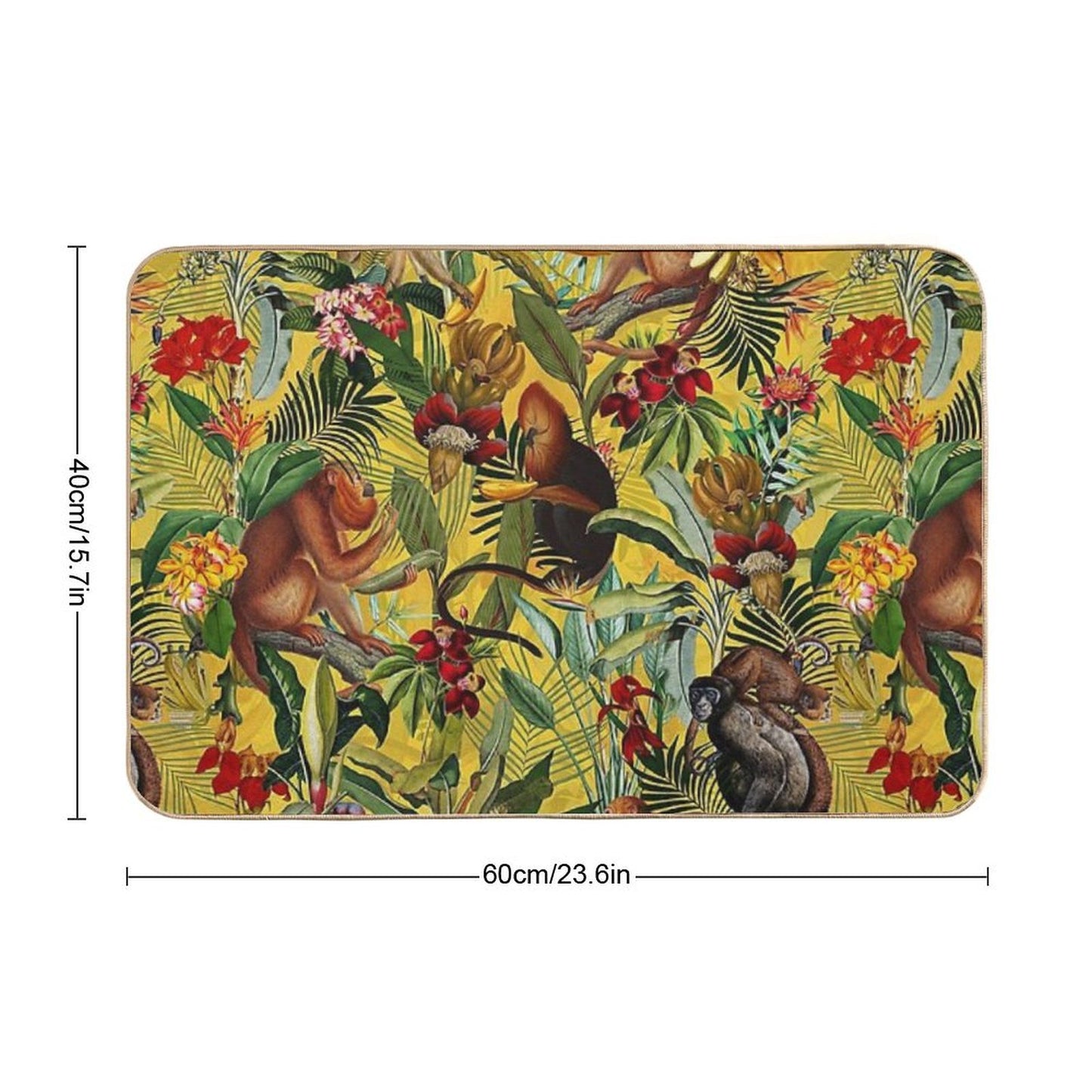 Tropical Monkey Jungle Botanical Garden Pattern - Yellow Nightgarden Bath Mat