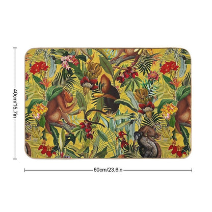 Tropical Monkey Jungle Botanical Garden Pattern - Yellow Nightgarden Bath Mat