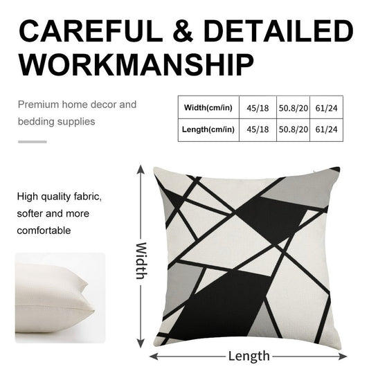 Black Modern Geometric Pattern Linen Throw Pillow Cover