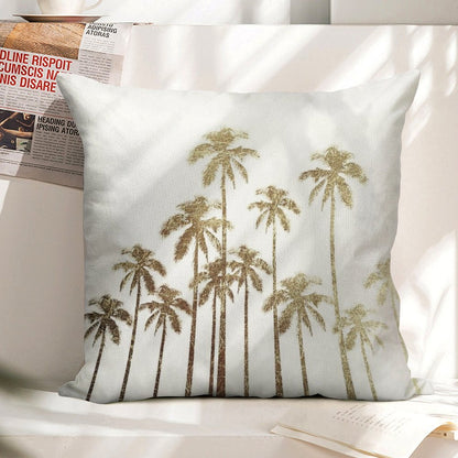 Glamorous Gold Tropical Palm Trees on White Linen Throw Pillow Cover