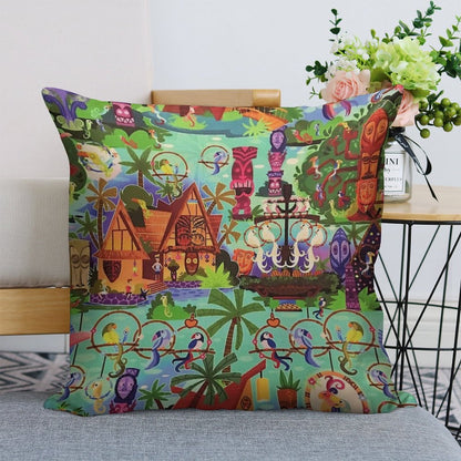 The ORIGINAL Enchanted Tiki Room Collage Linen Throw Pillow Cover