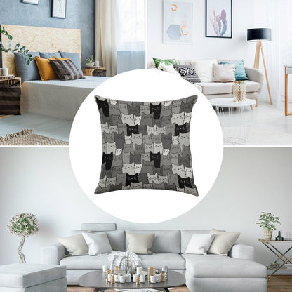 Silent Cats Monochromatic Linen Throw Pillow Cover