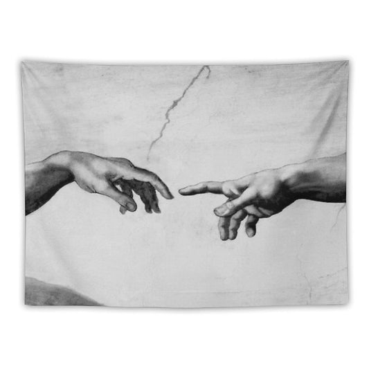 The Creation of Adam - Sistine Chapel Near-touching Hands of God And Adam Red Colorized Tapestry