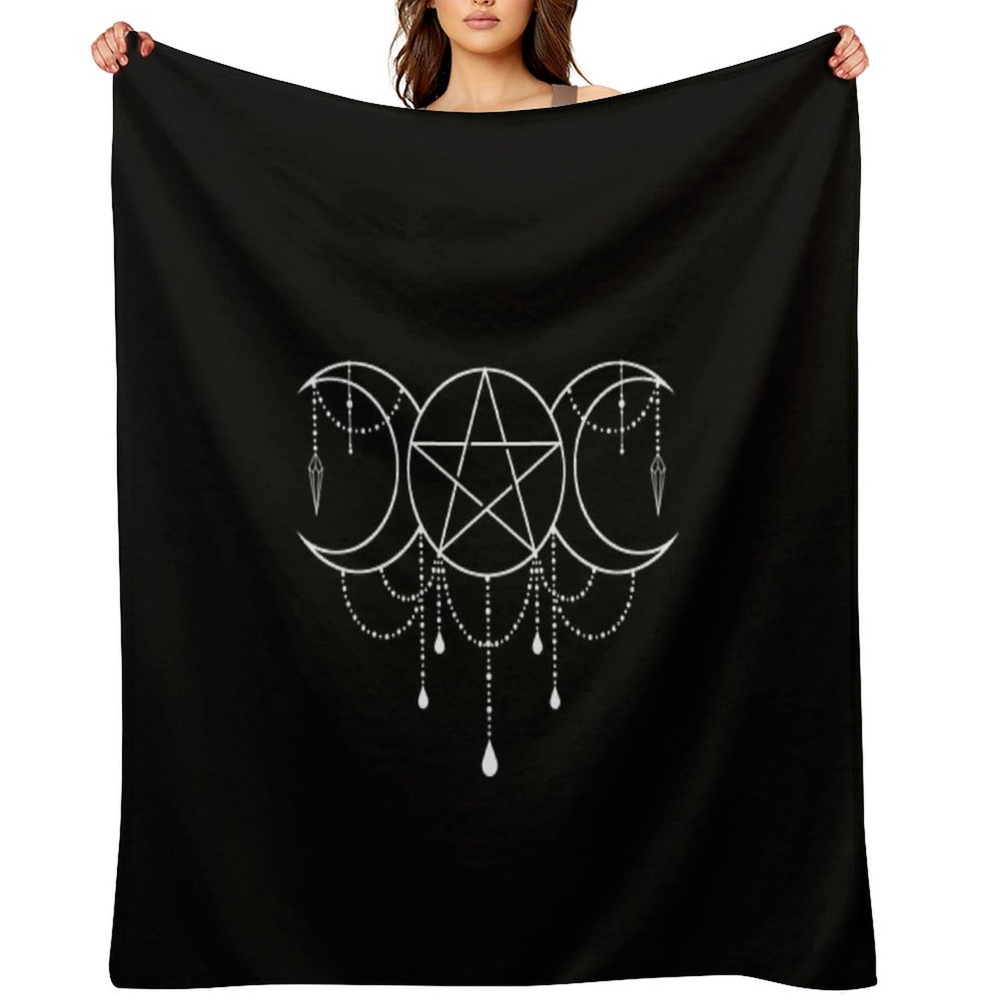 Triple Moon Goddess Pentacle Throw Blanket