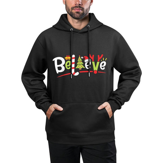 Christmas Believe Boys Girls Santa Hat Xmas Tree Antlers Cotton-Polyester Blend Hoodie
