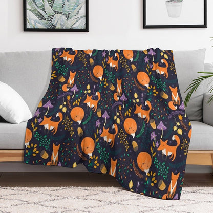 Foxes in The Magic Forest Throw Blanket