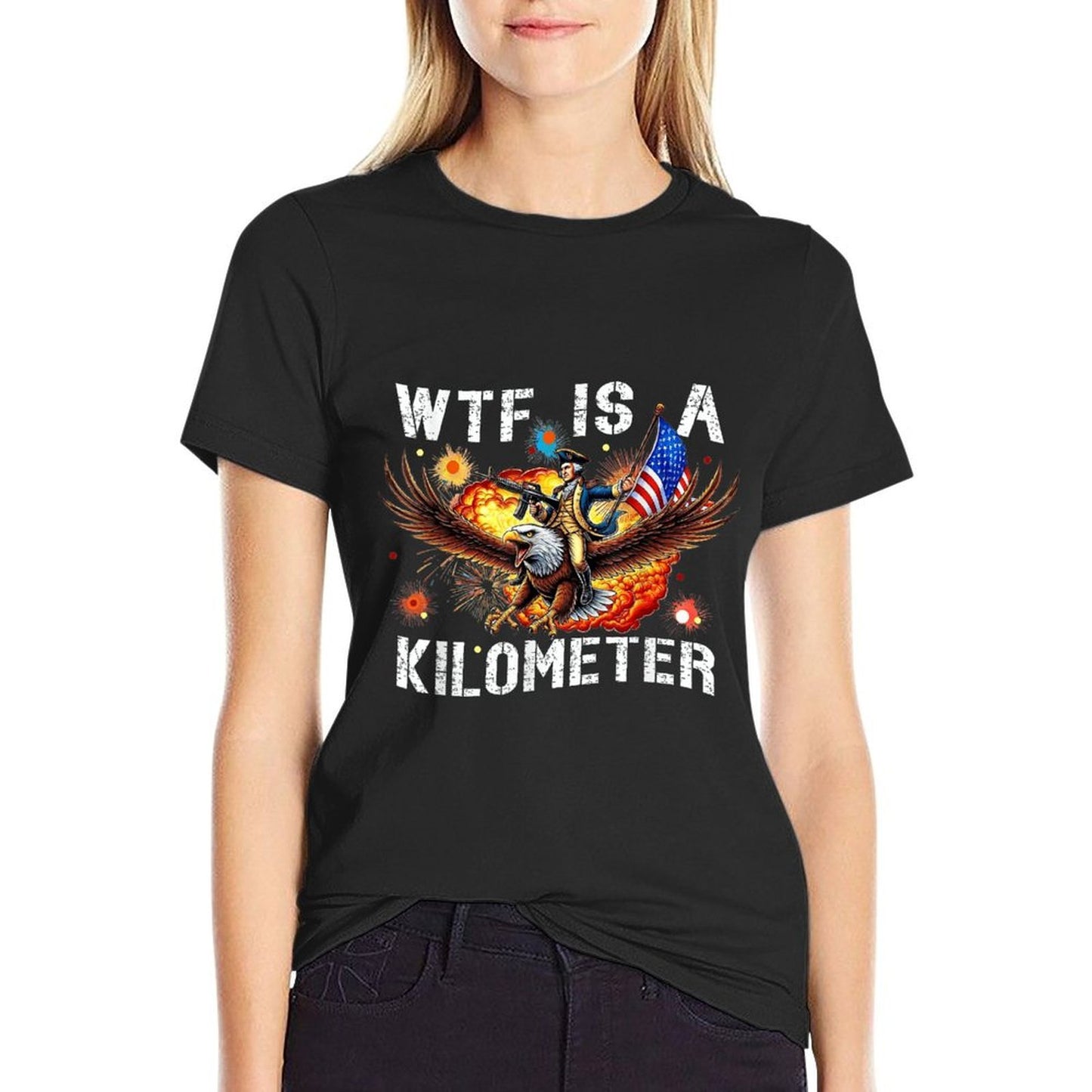 WTF Is A Kilometer Funny George Washington Riding Eagle  Slim-fit Cut T-Shirt