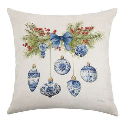 Blue Chinoiserie Christmas A Linen Throw Pillow Cover