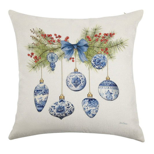Blue Chinoiserie Christmas A Linen Throw Pillow Cover