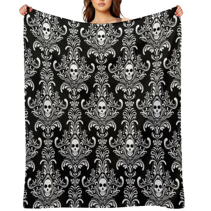 Skulls Damask Goth Halloween Pattern Throw Blanket