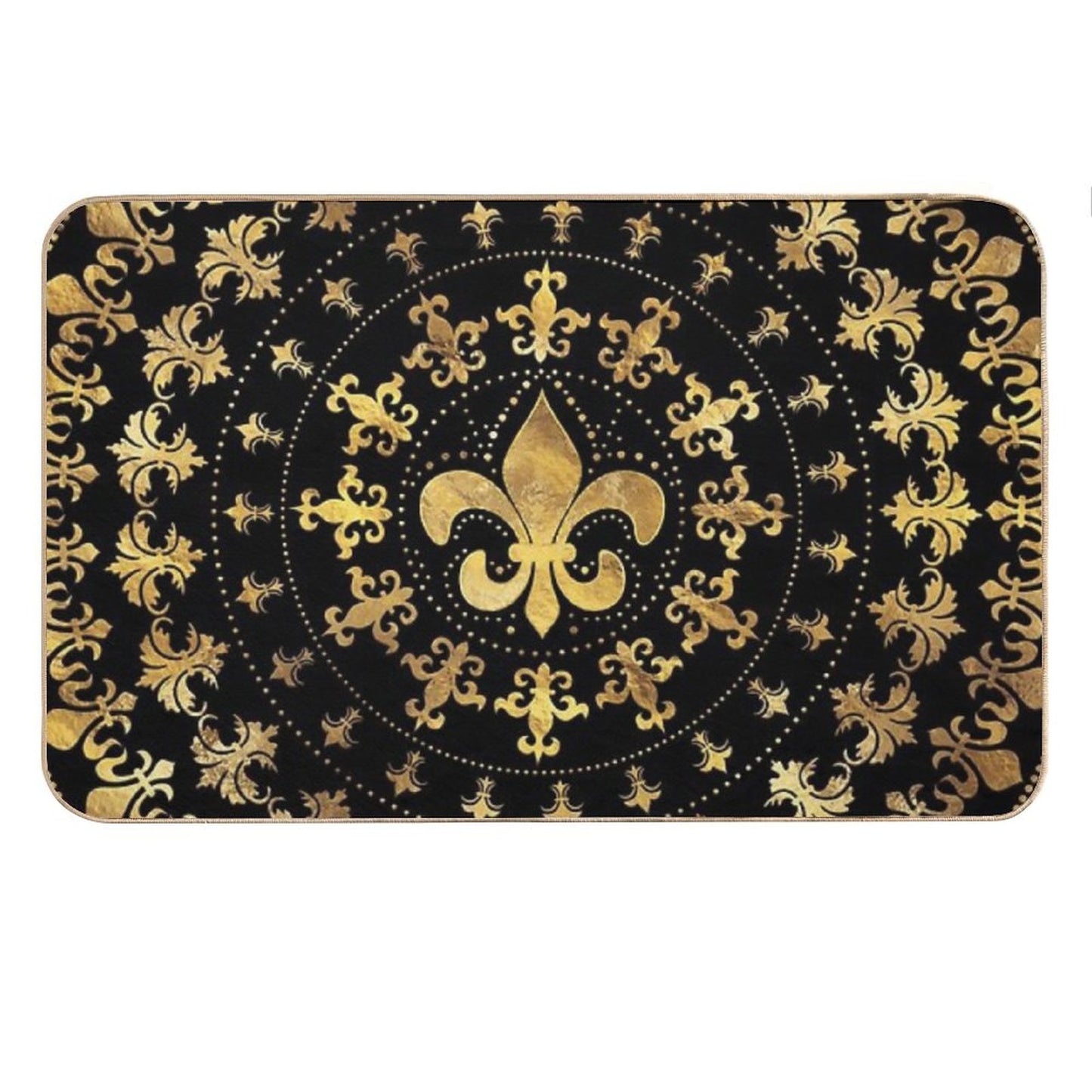 Fleur-de-lis - Circular Ornament - Gold And Black Bath Mat