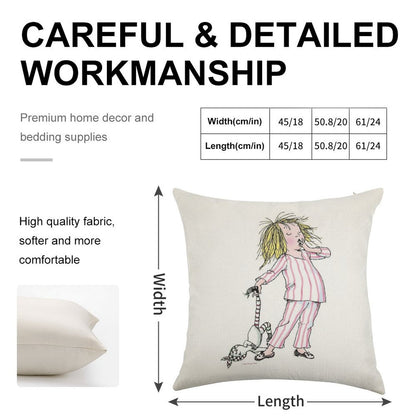 Yawning Eloise in Her Pajamas Linen Throw Pillow Cover
