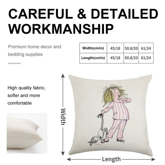 Yawning Eloise in Her Pajamas Linen Throw Pillow Cover