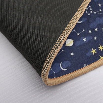 Galaxy - Cosmos, Moon And Stars. Astronomy Pattern. Cute Cartoon Universe Design. Durable Bath Mat