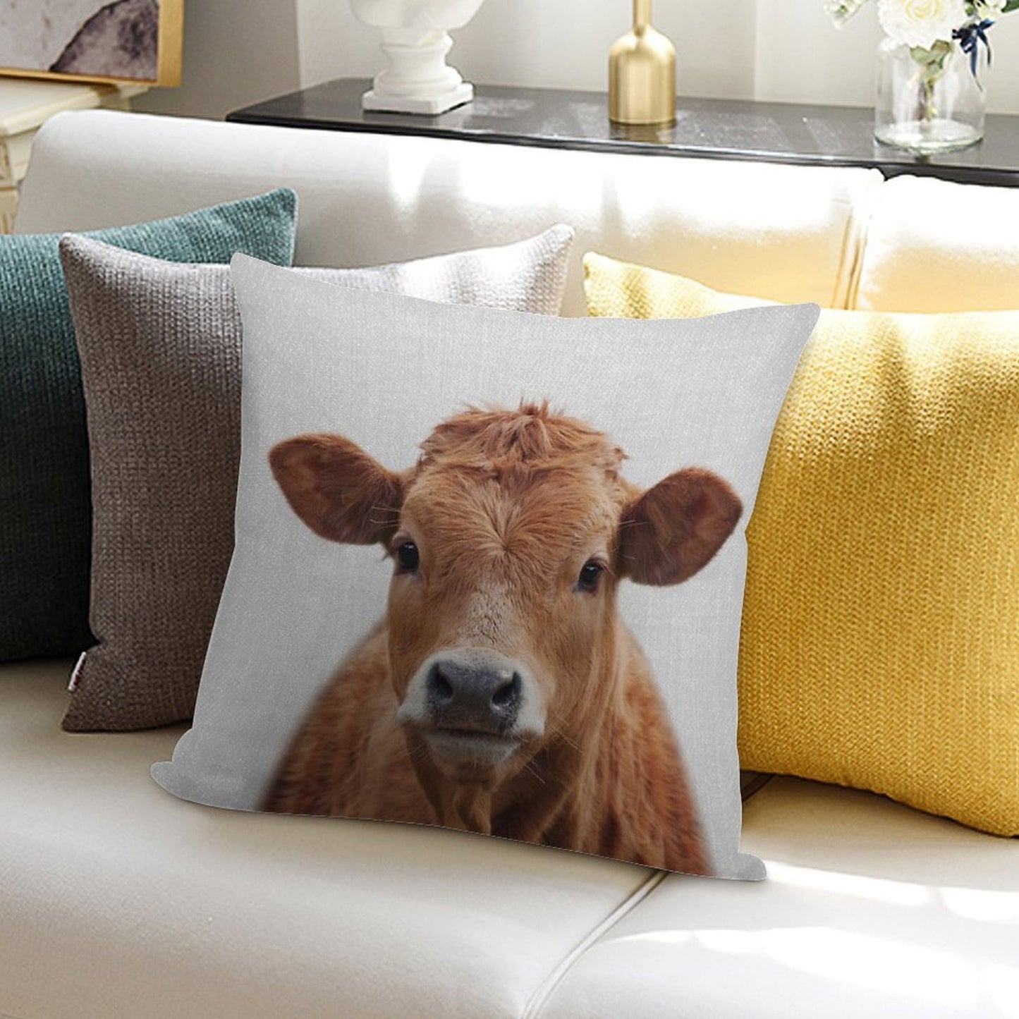 Cow - Colorful Soft Decorative Cover Throw Pillow