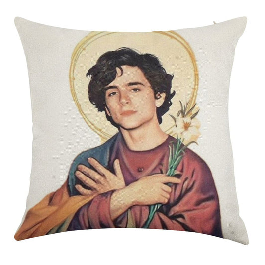 Timothee Chalamet SaintGod Sticker Linen Throw Pillow Cover