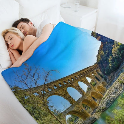 Roman Aqueduct Ruins, Pont Du Gard, Provence, France Color Photograph  Photography Throw Blanket