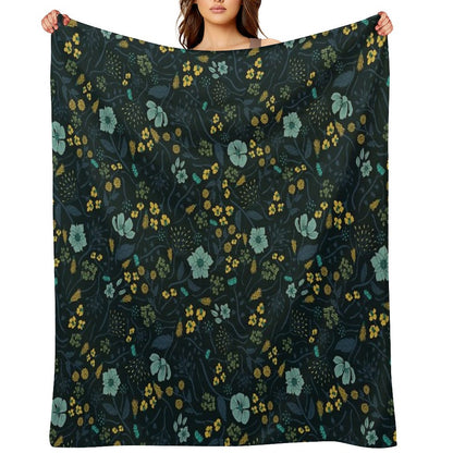 Turquoise, Yellow, Green & Dark Blue Floral Pattern Throw Blanket